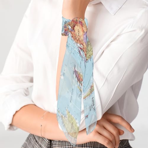 World Map 23.6" Silk Like Head Scarf Fashion Square Neck Scarfs for Women Hair Scarves Gift3