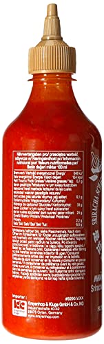 FLYING GOOSE Sriracha scharfe Chilisauce mit extra Knoblauch - scharf, braune Kappe, Würzsauce aus Thailand, 2er Pack (1 x 455 ml)