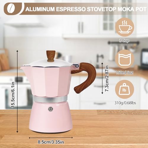 Image of Aluminum 3 Cup 150ml Moka Pot Express Coffee Maker Stovetop Espresso Colorful Coffeemaker Italian Classic Style Brewing Greca Cafe Mocha Machine for Cafeteras Lover Camping Travel and Home Use 5oz