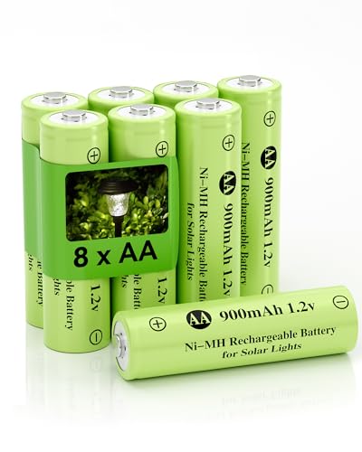 Howardly Ni-MH AA 1.2v 900mAh Rechargeable Batteries, Double A 900mAh 1.2V Rechargeable Battery Pre-Charged, High Capacity for Outdoor Solar Lights, Lawn Lamps, Step Light (AA-900mAh-8pack）