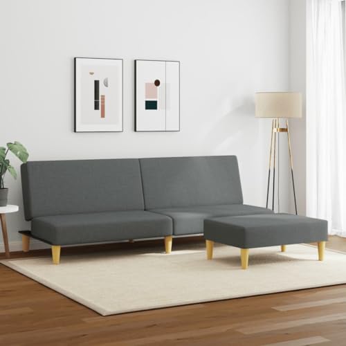 Vetnasa Sofá Cama de 2 plazas con Taburete Tela Gris Oscuro Mobiliario, Sofás Gris 31,8 KG