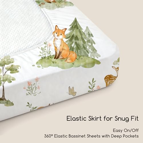 Image of 3 Pack Bedside Bassinet Sheets Girl & Boy 33 inch x 20 inch Rectangle | for Baby Delight, Newton, Airclub, Maxi Cosi, Angelbliss, Dream on Me, Mika, Harppa, Amke, Ezebaby Mattress, Green Animals