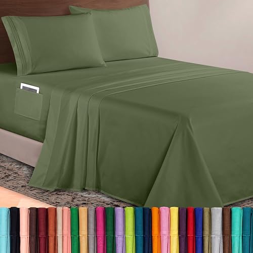 Image of Elegant Comfort Luxurious 1500 Premium Hotel Quality Microfiber 4-Piece Sheet Set, 18-24 Inches Deep - Extra Deep Pocket Sheets - Ultra Soft 4PC Deep Pocket Sheets, Full, Sage /Green