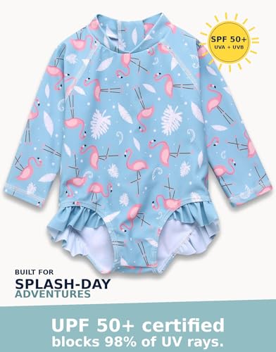 Image of VAENAIT BABY Girls One-Piece Swimsuit, UPF 50+ Long Sleeve Rash Guard, Ruffle Swimwear Infant & Toddler for 0-2 Years