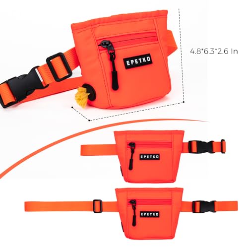 EPETKO Leckerlibeutel für Hunde mit Metall-Gürtelclip, Leistungsstarke Magnetverschluss Gerät Beutel Leckerli Hund Gürtel, Große Kapazität Hund Leckerli Tasche Beutel mit Poop Bag Dispenser (Orange)