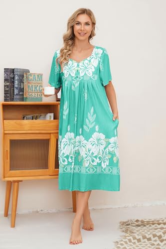 Image of House Dresses for Women with Pockets Mumu Dresses Short Sleeve Moo Moos for Women Nightgown Duster Lounge Dress S-3XL