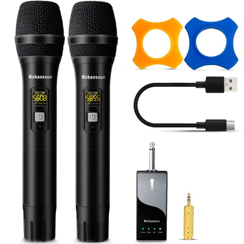 Wireless Microphone, Uhf Dual Metal Handheld Cordless Dynamic Karaoke Mic System With 1/4'' Output Rechargeable Receiver, Plugd＆Play, For Karaoke, Party, Singing, Wedding, Church, Speech, Dj(260Ft) #TOP6