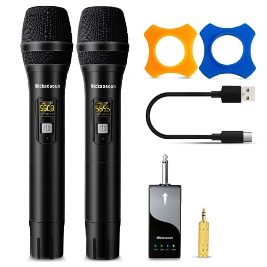 Wireless Microphone, 260 ft UHF Dual Metal Handheld Cordless Dynamic Karaoke Mic System with 1/4'' Output Rechargeable Receiver, Plug And Play, for Karaoke, Party, Singing, Wedding, Church, Speech, DJ