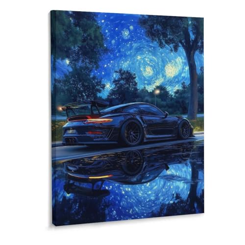 Blue Car Canvas Wall Art Print For Bathroom Bedroom Living Room Framed Canvas Poster Picture Painting Hotel Restaurant Bar Office Home Wall Decor 12x16 Inch
