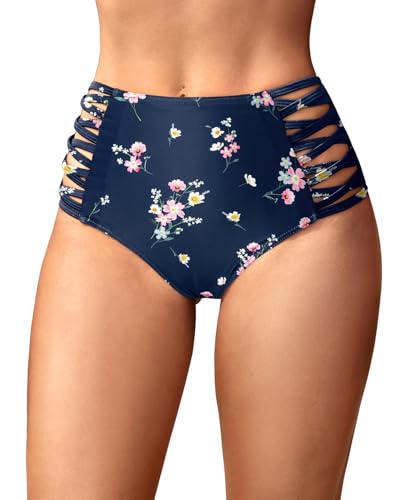 Image of Holipick Women High Waisted Bikini Bottoms Tummy Control Swimsuit Bottoms Strappy Swim Bottom