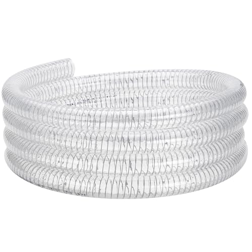 Image of Wire Reinforced Hose 1-1 /2 inchid x25ft Clear Suction Line Plastic Vinyl Tubing | Heavy Duty Spiral Steel Flexible Hose High Pressure, Drain Water Fuel Dust Colleciton Marine Pool Pump Spa