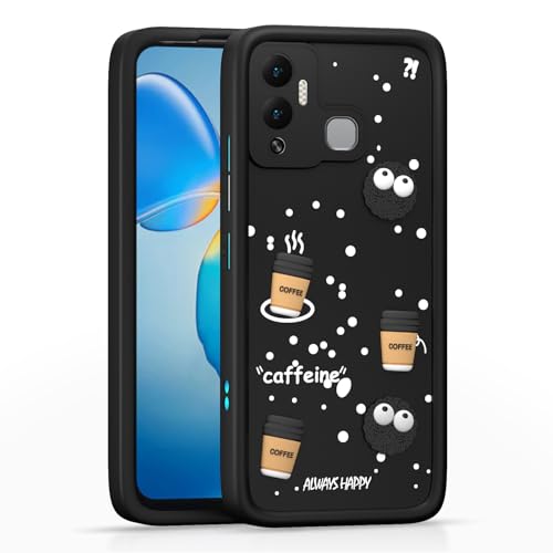 Image of Pikkme Back Cover for Infinix Hot 12 Play | 3D Bear Silicone Cute & Fun Coffee Cartoon | Full Body Protection Bumper Case (Black)