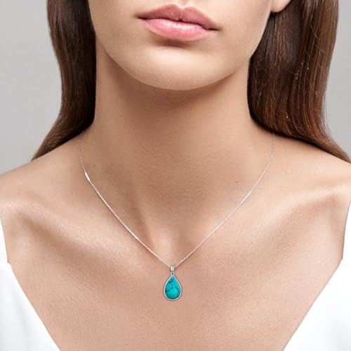 Genuine Turquoise Necklace for Women S925 Sterling Silver Pear Cut Turquoise Pendant Jewelry Gift for Mom Her3
