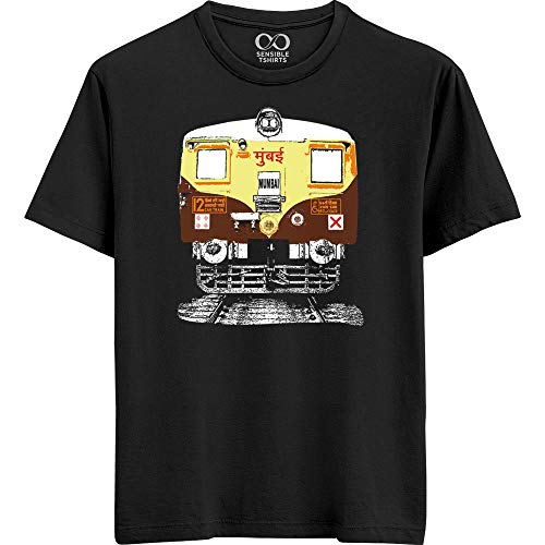 Image of Mumbai Train Unisex Men /Women Regular Fit Cotton Black T-Shirt