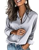 Zeagoo Satin Blouses for Women Silk Button Down Shirts Long Sleeve Business Casual Tops Silver