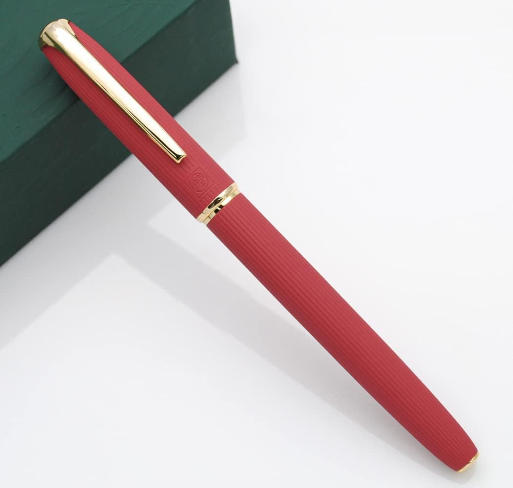 Picasso 916 Metal Fountain Pen, Natural Series Stripe Ink Pen with Ink Converter and Gift Case, Iridium Extra Fine Nib (EF Nib 0.38mm, Red)