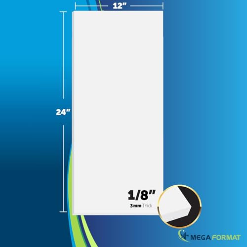 Image of Mega Format Expanded PVC Plastic Sheets - 12 inch X 24 inch White Rigid Sheet for Crafts, Signage, & Displays - Sintra, Celtec PVC Board - Waterproof for Outdoors Use - 1 /8 inch 3mm Thick - 1-Pack-White