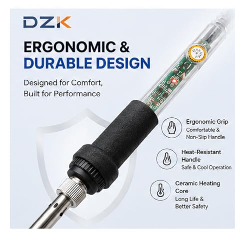 Image of DZK 60W 220V Professional Soldering Iron Kit with 100% Genuine Copper Tip & High-Qualit Solder Wire Fast Heating Electric Iron for Mobile Repair, DIY & Electronics Work (2026 Edition)