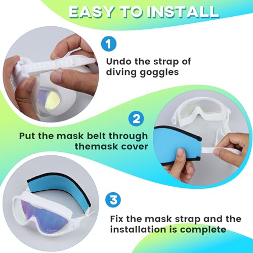 Dawitrly Scuba Mask Strap Cover, 2PCS Neoprene Diving Goggles Hair Protector Wrap, Waterproof Mask Slap Straps for Dive Snorkel, Swimming Water Sports Blue