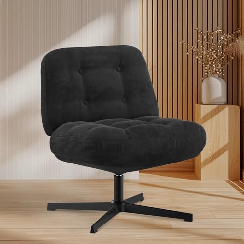 COLAMY Sessel Wohnzimmer, 360° Drehbarer Loungesessel mit Entspannung, Relaxsessel Gepolsterter Sofasessel mit Metallbeinen für Schlafzimmer, Polsterstuhl Akzentsessel für Heimbüro, Schwarz