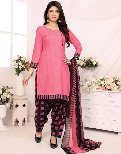 Image of Yashika Women's Printed Dress Material - Unstitched Crepe Fabric Kurti, Pants & Dupatta Set (AZ-YS-P4-NILU PINK), Customizable Length