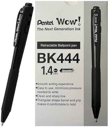 Pentel Wow! Retractable Super Smooth Ballpoint Pen, (1.4Mm) Bold Line, Triangular Barrel, Black Ink, 12 Pack #TOP19