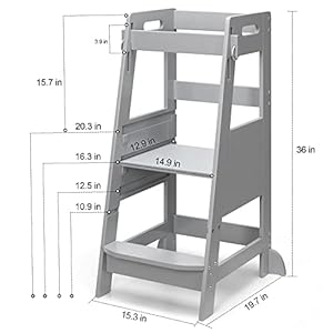   TOETOL-Bamboo-Toddler-Step-Stool-Grey-Learning-Standing-Helper-Tower-for-Toddlers-Kitchen-Stools-Counter-3-Height-Adjustable-Helper-with-Non-Slip-Mat