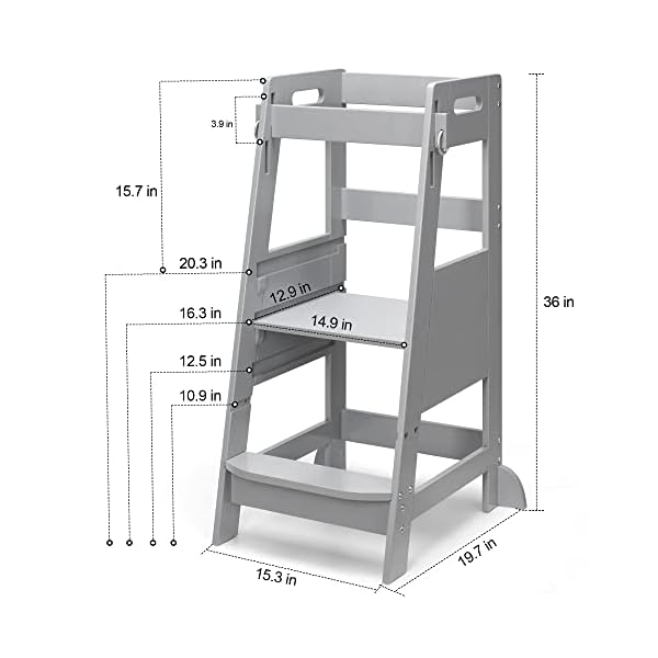   TOETOL-Bamboo-Toddler-Step-Stool-Grey-Learning-Standing-Helper-Tower-for-Toddlers-Kitchen-Stools-Counter-3-Height-Adjustable-Helper-with-Non-Slip-Mat
