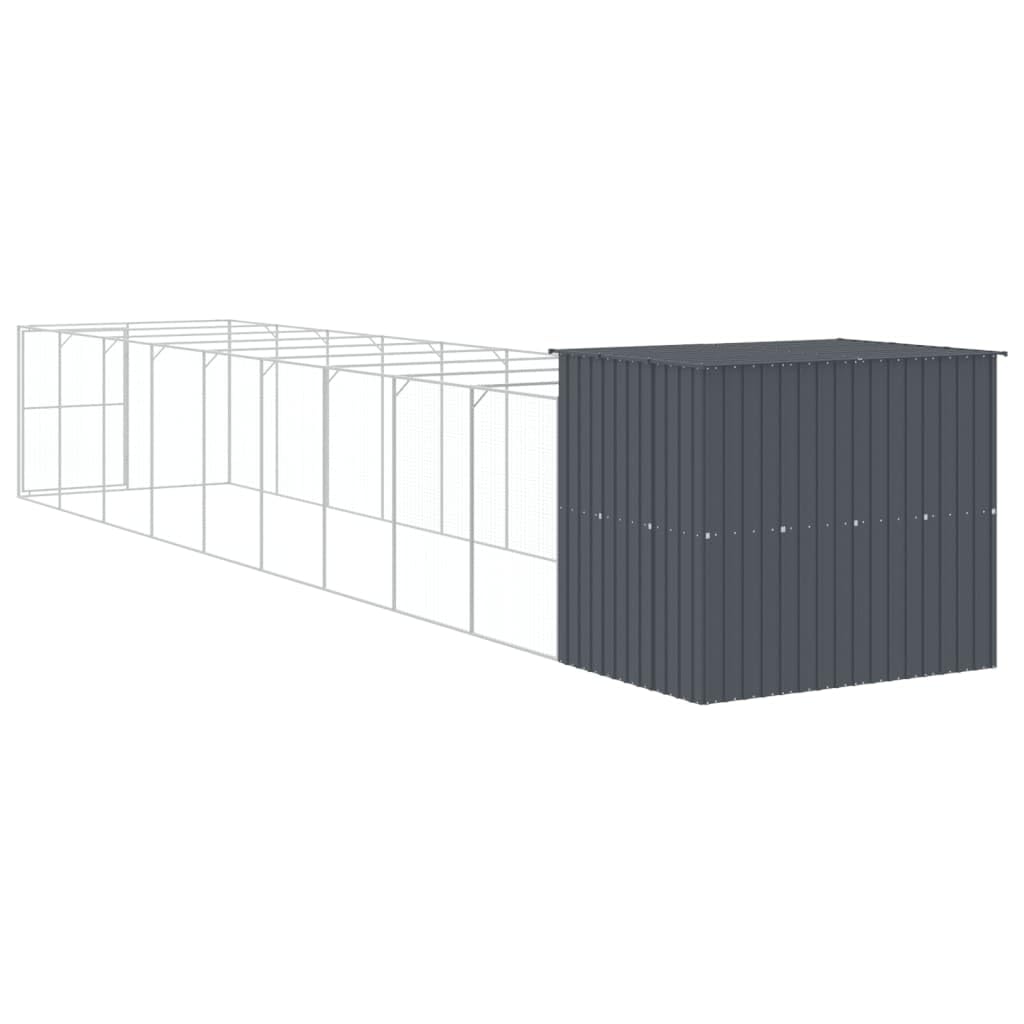 vidaXL Niche pour Chien avec Cour Anthracite 214x1069x181 cm, Cage pour Chien, abri pour Chien, Maison pour Animaux, Cages pour Chien, Cour pour Chien