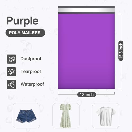 Image of UCGOU Poly Mailers 12x15.5 Inch Purple 100 Pack Medium Shipping Bags #5 Strong Thick Mailing Envelopes Self Sealing Adhesive Waterproof and Tear Proof Boutique Packaging Postal for Clothing