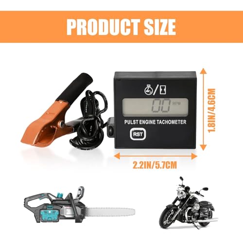 Digitaler Drehzahlmesser, 2 Takt Induktiver Drehzahlmesser, Digital Tachometer mit Stundenzähler, Drehzahlmessers Motorsäge für Motorrad Schneefräse Motocross Rasenmäher Generator Kettensäge