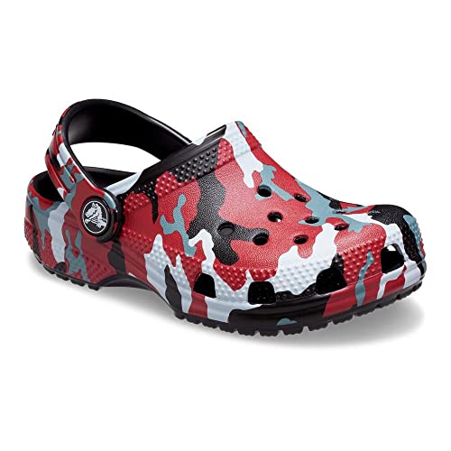 Image of Crocs Unisex-Child Classic Camo Clogs, Black /Red, 2 Little Kid