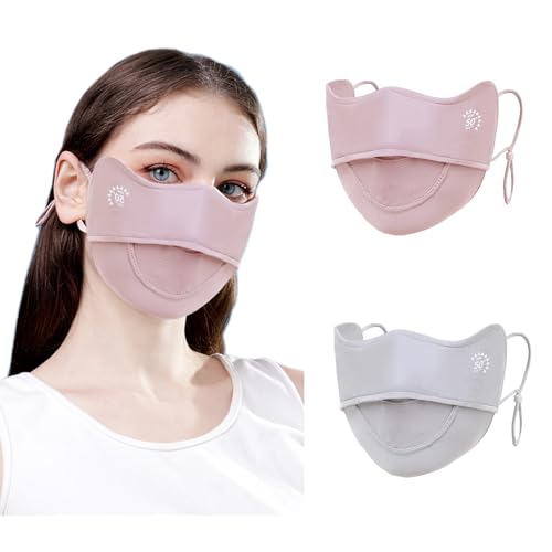 YUANST 2Pcs UV Face Mask, Sun Masks for Women, Cooling Breathable Face Cover for Outdoor Sports, Washable Reusable (Pink+Gray)
