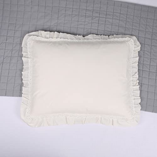 Jng Kraftlab Cream Ruffle Pillow Sham Shabby Chic 100% Cotton Tonal Boho Lace Farm House Vintage Classic Forever Standard Size 20X26Inch Pillow Sham Set Of 2 Zipper Closure #TOP1