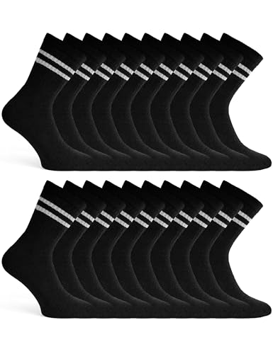 Basic Treasure 20 Paar Tennissocken Herren & Damen 43-46 Sportsocken Baumwolle Atmungsaktive Tennis Crew Socken Schwarz