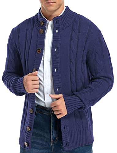 Aimeilgot Mens Fashion Casual Slim Fit Button Down Cable Knitted Stand Collar Cardigan Sweater3
