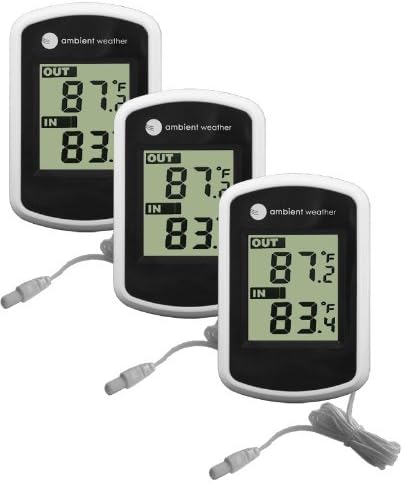 Ambient Weather WS-02 Compact Indoor/Outdoor Thermometer with Probe, 3-Pack