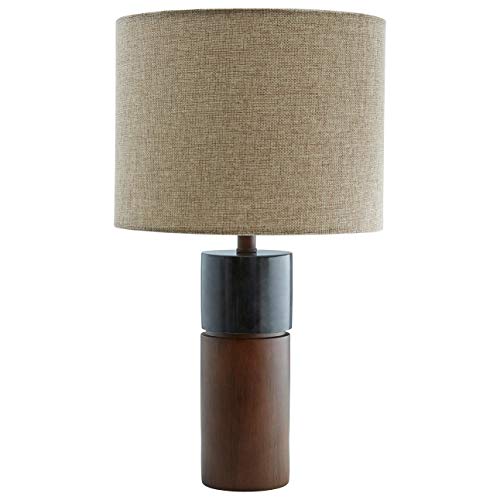 Amazon Brand – Rivet Wood and Black Marble Lamp, Mid-Century Walnut, With Bulb, 18
