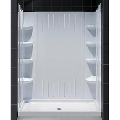 DreamLine 32 in. D x 60 in. W x 75 5/8 in. H Center Drain Acrylic Shower Base and QWALL-3 Backwall Kit In White, DL-6146C-01