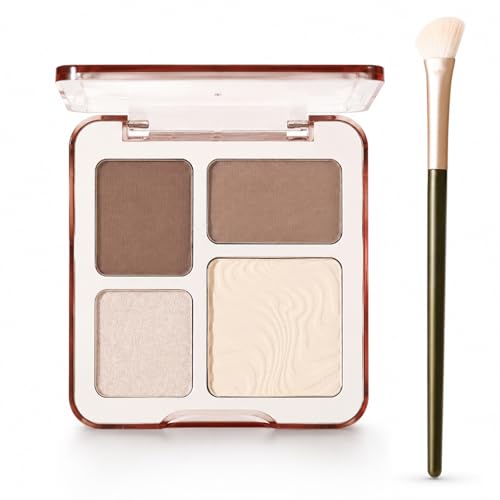 Image of All-in-One Powder Contour Palette, Highlighter & Bronzer Palette, Sculpting Powder Contour With Nose Contour Brush, Long-lasting Pressed With Smooth Matte And Shimmer Finish For Cool Toned Skin