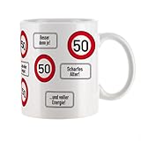 Herz & Heim® Kaffeetasse zum 50.Geburtstag mit Verkehrszeichen