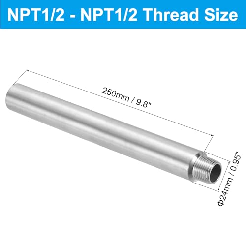 Conector de tubería G1/2" macho hembra PATIKIL, acoplamiento de acero 304 de 250mm 3