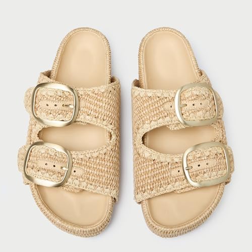 Arqa Raffia Platform Sandals for Women Open Toe Natural Straw Footbed Slides Comfortable Casual Adjustable Buckle Strap Woven Flatform Sandal Summer Beach Wedge Heel Slippers4