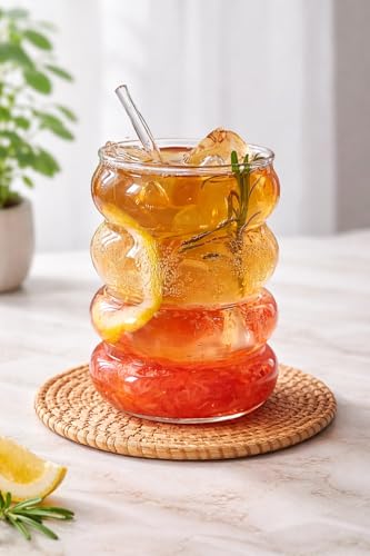 Image of COOLBIT Round Wave Looked Glass Cola Mug CanCoffee Glass Sipper with Straw-500ml-Pack of 2- Milk Cup -Juice Green Tea Glass Tumbler with Straw