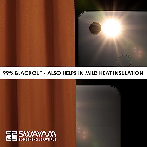 Image of Swayam 100% Blackout Polyester Door Curtain for Living Room & Bedroom | 7.5 Feet | Room Darkening Curtain with Eyelets | Pack of 1 | Ethnic Motif Design - Brown