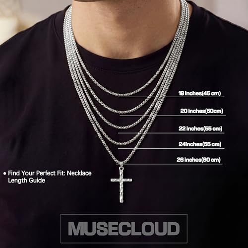 Image of 925 Sterling Silver Cross Necklace for Men Box /Cuban /Figaro Chain