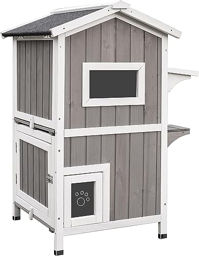 Outdoor Kattenhuis – Stapelbaar, Waterdicht En Weerbestendig, Met Verhoogde Vloer – Ingang 16x18 Cm, Afmetingen 35x35x32 Cm