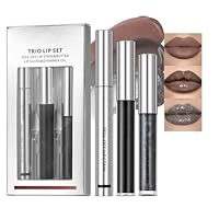 Peel Off Lip Liner Stain and Lip Gloss Comb Set,Long Lasting Waterproof Black Transferproof Lip Gloss Shine Liquid Lipstick Set,Matte Lip Tattoo Hydrating Lip Stains for Women (Black, 3Pcs/Set)