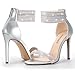 100FIXEO Sexy Rhinestone High Heeled Sandals Elegant Open Toe ankle strap Stiletto Heel Wedding Dress Shoes(Silver, 8)