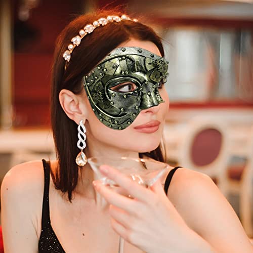 Metal Steampunk - Máscara Veneziana Com Design Elástico Ajustável | meia cara punk para festa à fant
